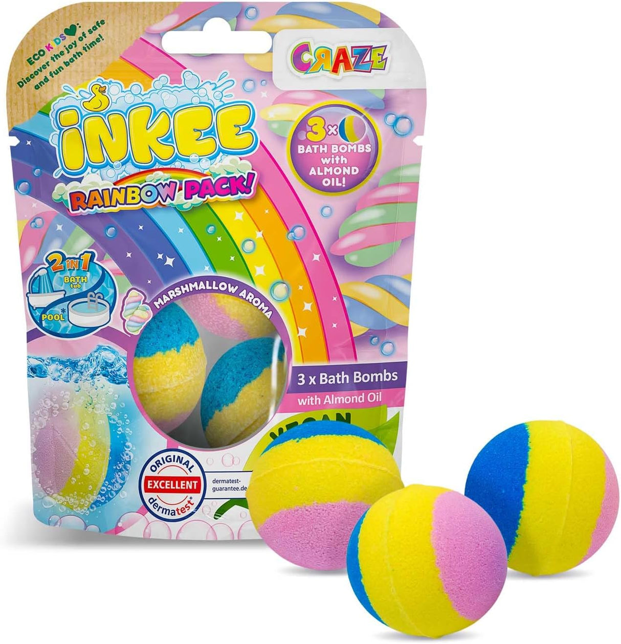 CRAZE Badebomben Rainbow Gross 3 Stück