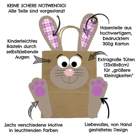 Osternest Papiertaschen Osterhasen Pink / Lila / Orange