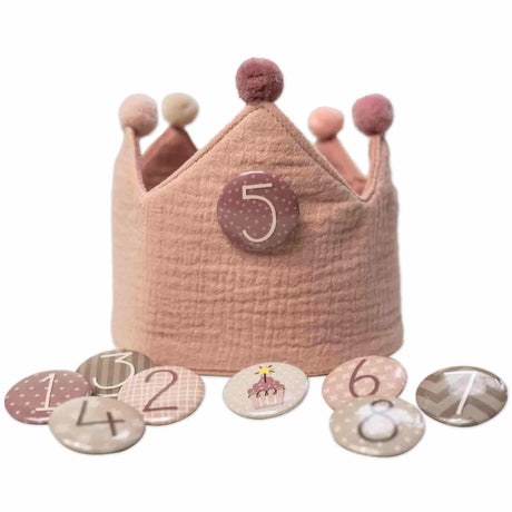 Geburtstagskrone Musselin mit Zahlen Button Altrosa