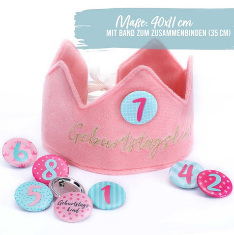Geburtstagskrone mit Zahlen Button Rosa