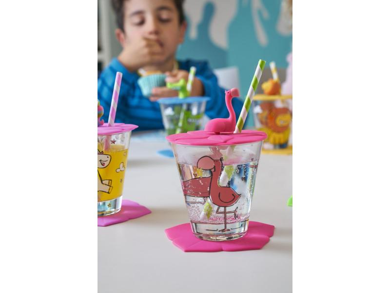 Trinkglas Kinder mit Untersetzer Leonardo Flamingo