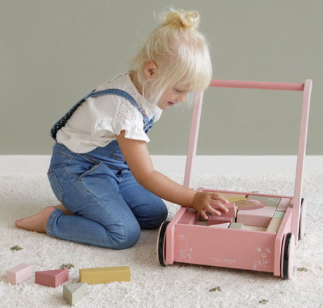 Little Dutch Holz Lauflernwagen mit Bauklötzen Rosa