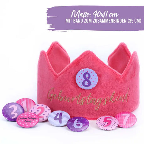 Geburtstagskrone mit Zahlen Button Pink